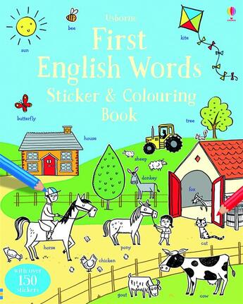 Couverture du livre « First english words sticker and colouring book » de Whatmore Candice aux éditions Usborne