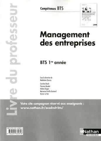 Couverture du livre « Management des entreprises bts 1re anneecompetences bts livre du professeur » de  aux éditions Nathan