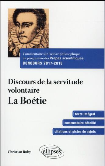 Couverture du livre « Commentaire sur loeuvre philosophique au programme des prepas scientifiques - concours 2017-2018. di » de Christian Ruby aux éditions Ellipses