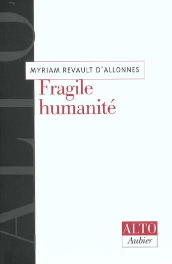 Couverture du livre « Fragile humanite » de Revault D'Allonnes M aux éditions Aubier