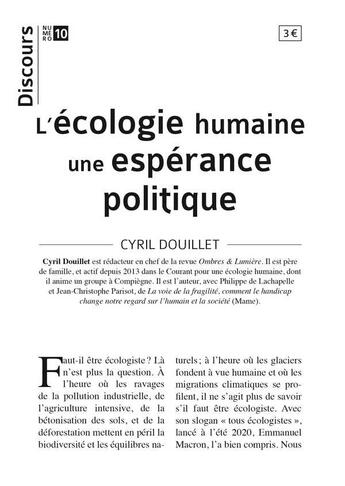 Couverture du livre « Discours t.10 ; l'écologie humaine : une espérance politique » de Cyril Douillet aux éditions Tequi