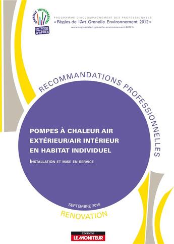 Couverture du livre « Pompes a chaleur air exterieur/air interieur en habitat individuel renove - installation et mise en » de  aux éditions Le Moniteur