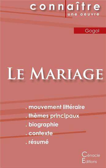 Couverture du livre « Le mariage, de Nikolaj Vasil Evic Gogol » de  aux éditions Editions Du Cenacle