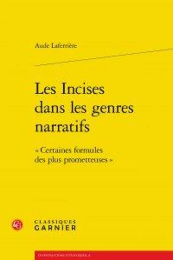 Couverture du livre « Les incises dans les genres narratifs ; 