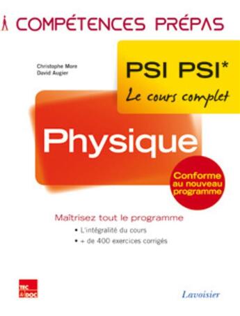 Couverture du livre « COMPETENCES PREPAS ; physique ; 2e année PSI PSI » de David Augier et Christophe More aux éditions Tec Et Doc