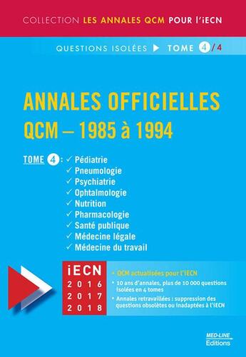 Couverture du livre « Annales officielles ; QCM (édition 1985/1994) Tome 4 » de David Perrot aux éditions Med-line