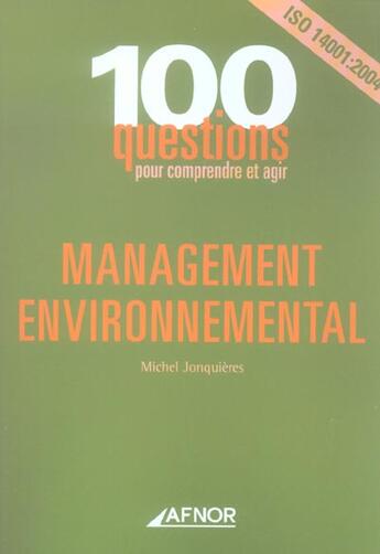 Couverture du livre « Management environnemental » de Michel Jonquieres aux éditions Afnor