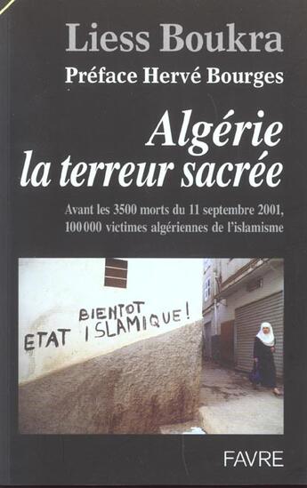 Couverture du livre « Algerie la terreur sacree » de Boukra/Bourges aux éditions Favre