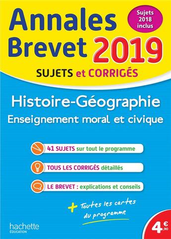 Couverture du livre « Annales brevet 2019 histoire-geographie-emc » de Christophe Saisse aux éditions Hachette Education