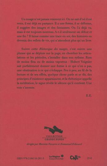 Couverture du livre « Une rhétorique des nuages » de Hubert Voignier aux éditions Cheyne