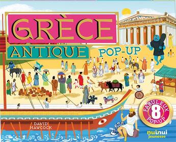 Couverture du livre « Grèce antique pop-up » de David Hawcock aux éditions Nuinui Jeunesse