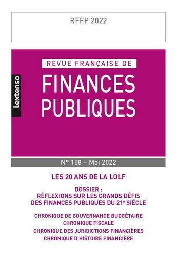 Couverture du livre « Revue francaise de finances publiques n 158-2022 » de  aux éditions Lgdj