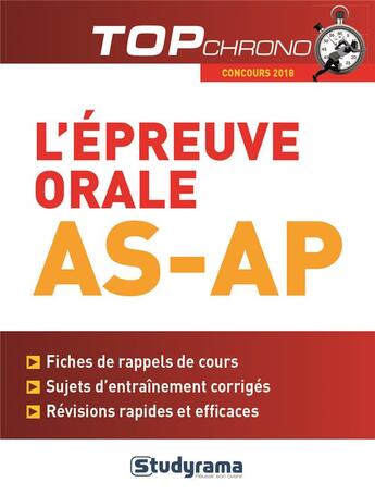 Couverture du livre « L'épreuve orale AS-AP (concours 2018) » de Celine Wistuba aux éditions Studyrama