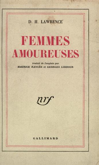 Couverture du livre « Femmes amoureuses » de D.H. Lawrence aux éditions Gallimard