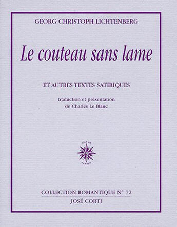 Couverture du livre « Le couteau sans lame et autres textes satiriques » de Lichtenberg G C. aux éditions Corti