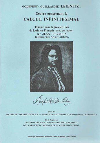 Couverture du livre « Oeuvre concernant le calcul infinitésimal » de Gottfried Wilhelm Leibniz aux éditions Blanchard