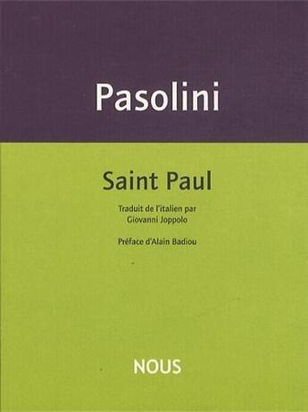 Couverture du livre « Saint Paul » de Pier Paolo Pasolini aux éditions Nous