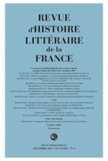 Couverture du livre « Revue d'histoire littéraire de la France T.4 (édition 2017) » de Revue D'Histoire Litteraire De La France aux éditions Classiques Garnier