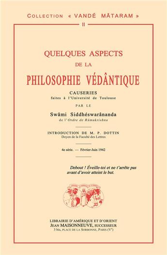 Couverture du livre « Quelques aspects de la philosophie védantique ; causeries » de Swami Siddheswarananda aux éditions Jean Maisonneuve