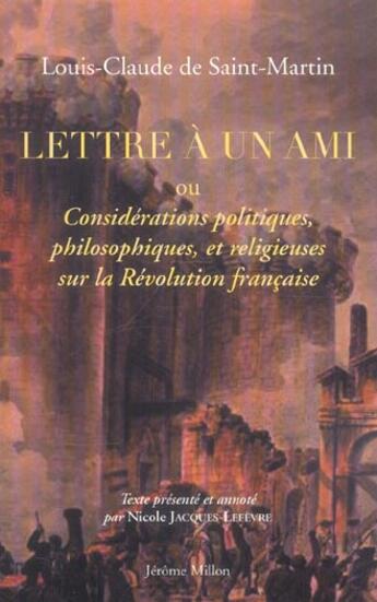 Couverture du livre « Lettre a un ami » de Saint-Martin (De) aux éditions Millon