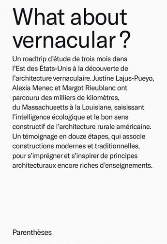 Couverture du livre « What about vernacular ? » de Justine Lajus-Pueyo et Alexia Menec et Margot Rieublanc aux éditions Parentheses