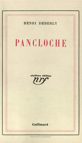 Couverture du livre « Pancloche » de Deberly Henri aux éditions Gallimard