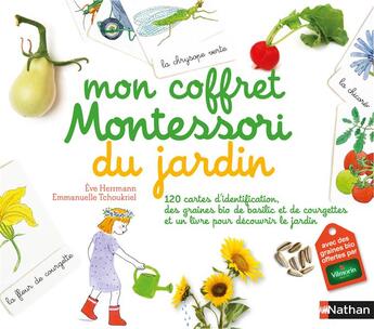 Couverture du livre « Mon coffret Montessori ; jardin » de Emmanuelle Tchoukriel et Eve Herrmann aux éditions Nathan