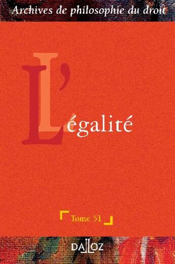 Couverture du livre « L'égalité t.51 » de René Sève aux éditions Dalloz