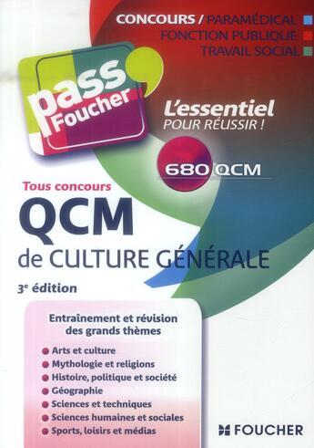 Couverture du livre « PASS'FOUCHER ; QCM de culture générale ; tous concours (3e édition) » de Valerie Beal aux éditions Foucher