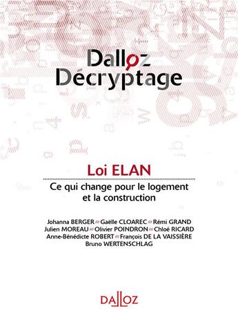 Couverture du livre « La loi Elan (1re édition) » de  aux éditions Dalloz