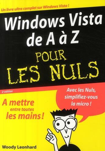 Couverture du livre « Windows vista de A à Z pour les nuls (2e édition) » de Woody Leonhard aux éditions First Interactive