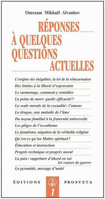 Couverture du livre « Réponses à quelques questions actuelles » de Omraam Mikhael Aivanhov aux éditions Prosveta