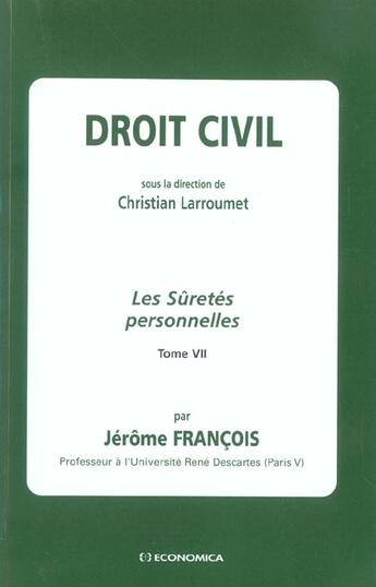 Couverture du livre « DROIT CIVIL, TOME 7 » de Francois/Jerome aux éditions Economica