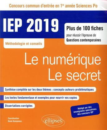 Couverture du livre « IEP ; méthodologie et conseils ; thème 1, thème 2 (édition 2019) » de Rene Rampnoux aux éditions Ellipses