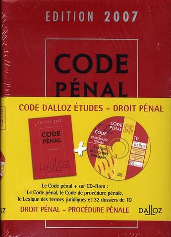 Couverture du livre « Code Dalloz Études droit pénal 2007 » de Emmanuelle Allain et Yves Mayaud aux éditions Dalloz