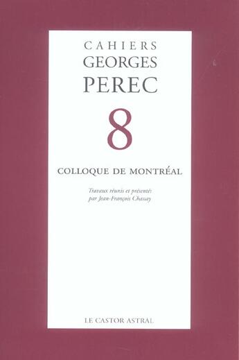 Couverture du livre « Cahiers georges perec n 8 » de  aux éditions Castor Astral