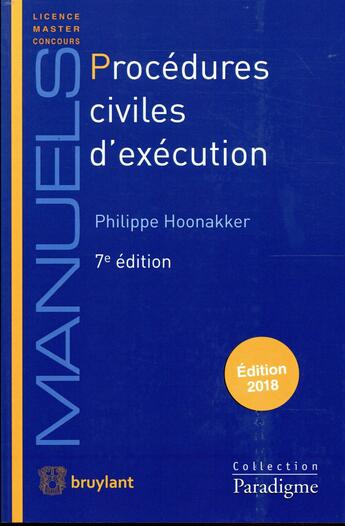 Couverture du livre « Procédures civiles d'exécution » de Philippe Hoonakker aux éditions Bruylant