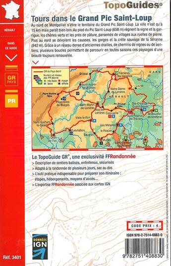 Couverture du livre « Tour dans le Grand Pic Saint-Loup : GR pays (édition 2017) » de  aux éditions Ffrp