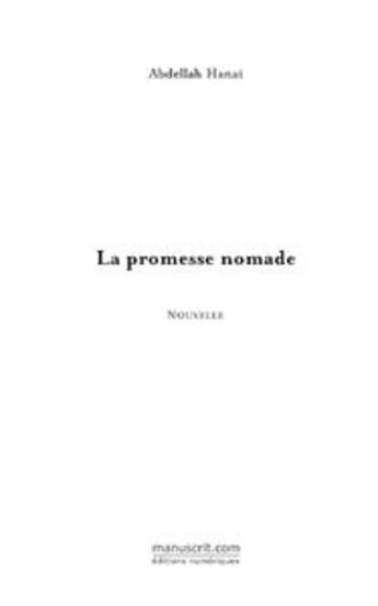 Couverture du livre « La promesse nomade » de Abdellah Hanai aux éditions Le Manuscrit