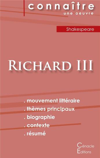 Couverture du livre « Richard III, de Shakespeare » de  aux éditions Editions Du Cenacle