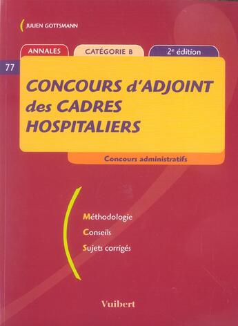 Couverture du livre « Concours D'Adjoint Des Cadres Hospitaliers » de Julien Gottsmann aux éditions Vuibert