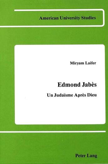 Couverture du livre « Edmond jabes » de Laifer Miryam aux éditions Peter Lang