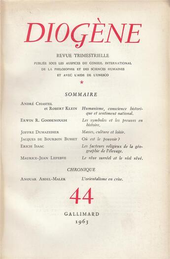 Couverture du livre « Diogene 44 » de Collectifs Gallimard aux éditions Gallimard