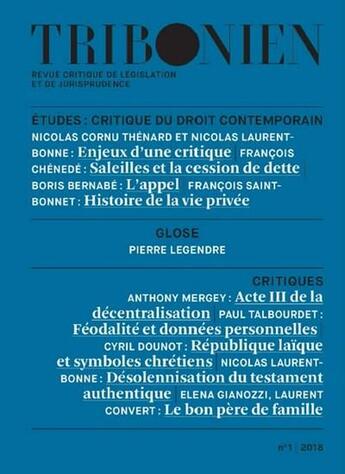 Couverture du livre « Tribonien. revue critique de legislation et de jurisprudence - 1-2018 - tome 1 - critique du droit c » de Cornu Thenard aux éditions Ste De Legislation Comparee