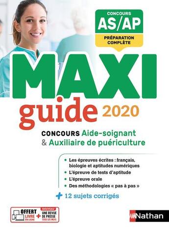 Couverture du livre « Maxi guide ; concours AS/AP (édition 2020) » de  aux éditions Nathan