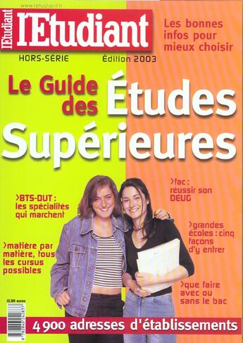 Couverture du livre « Guide des etude superieures edition 2003 » de  aux éditions L'etudiant