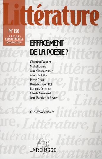 Couverture du livre « Effacement de la poésie ? » de  aux éditions Armand Colin