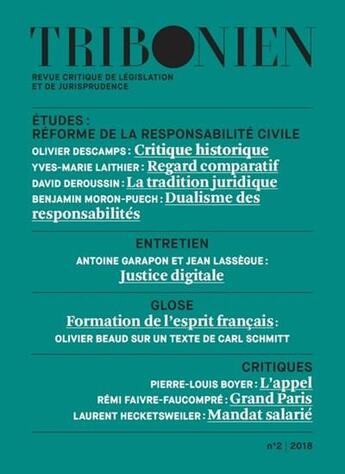 Couverture du livre « Tribonien revue critique de legislation et de jurisprudence - 2-2018 - tome 2 - reforme de la respon » de Cornu Thenard aux éditions Ste De Legislation Comparee