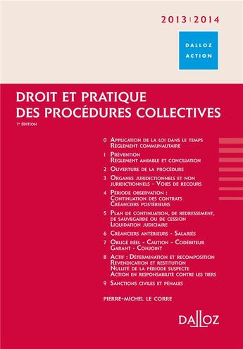 Couverture du livre « Droit et pratique des procédures collectives (édition 2013/2014) » de Pierre-Michel Le Corre aux éditions Dalloz