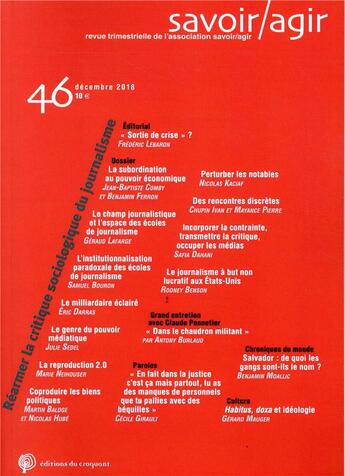 Couverture du livre « Savoir/agir Tome 46 » de Jean-Baptiste Comby aux éditions Croquant